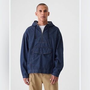 GAP Denim Anorak Quarter-Zip Pullover Jean Jacket Hoodie